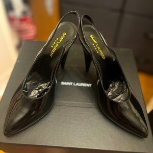Ysl Black Patent Venus Slingback Heels